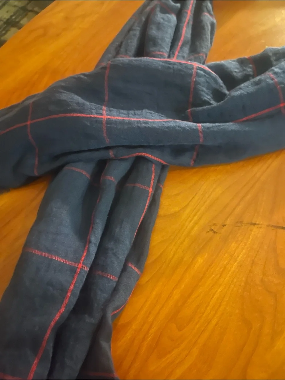 Men's Navy Scarf with Red Windowpane Check
